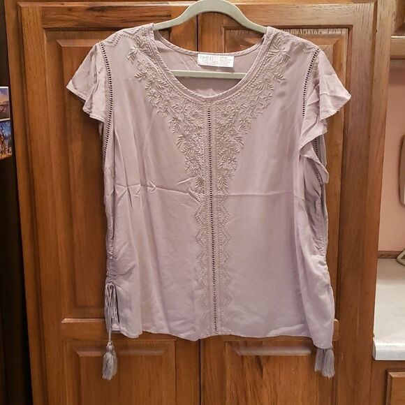 Like New! Time and Tru- Size XXXL (22) Taupe Short Sleeve Shirt with Embroidery - Picture 1 of 2